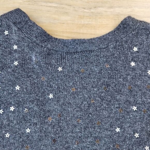 🔺️Loft Gray Star Sequined Knit Buttoned Vneck Cardigan Sweater Medium - Picture 5 of 12